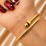 Ball Nail Design Bangle – Stainless Steel Gold Tone