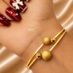 Double Ball Design Bangle – Stainless Steel Gold Tone