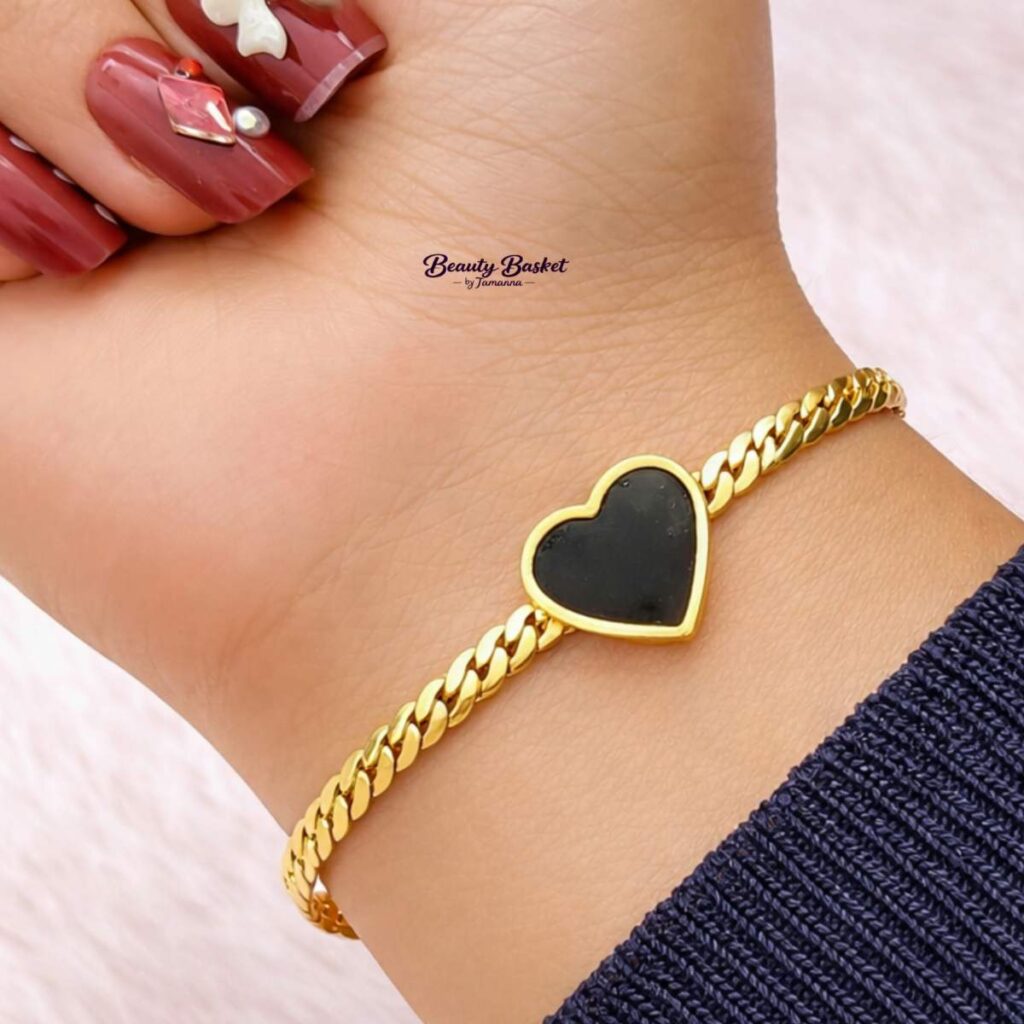 black heart chain bracelet stainless steel gold tone trendy