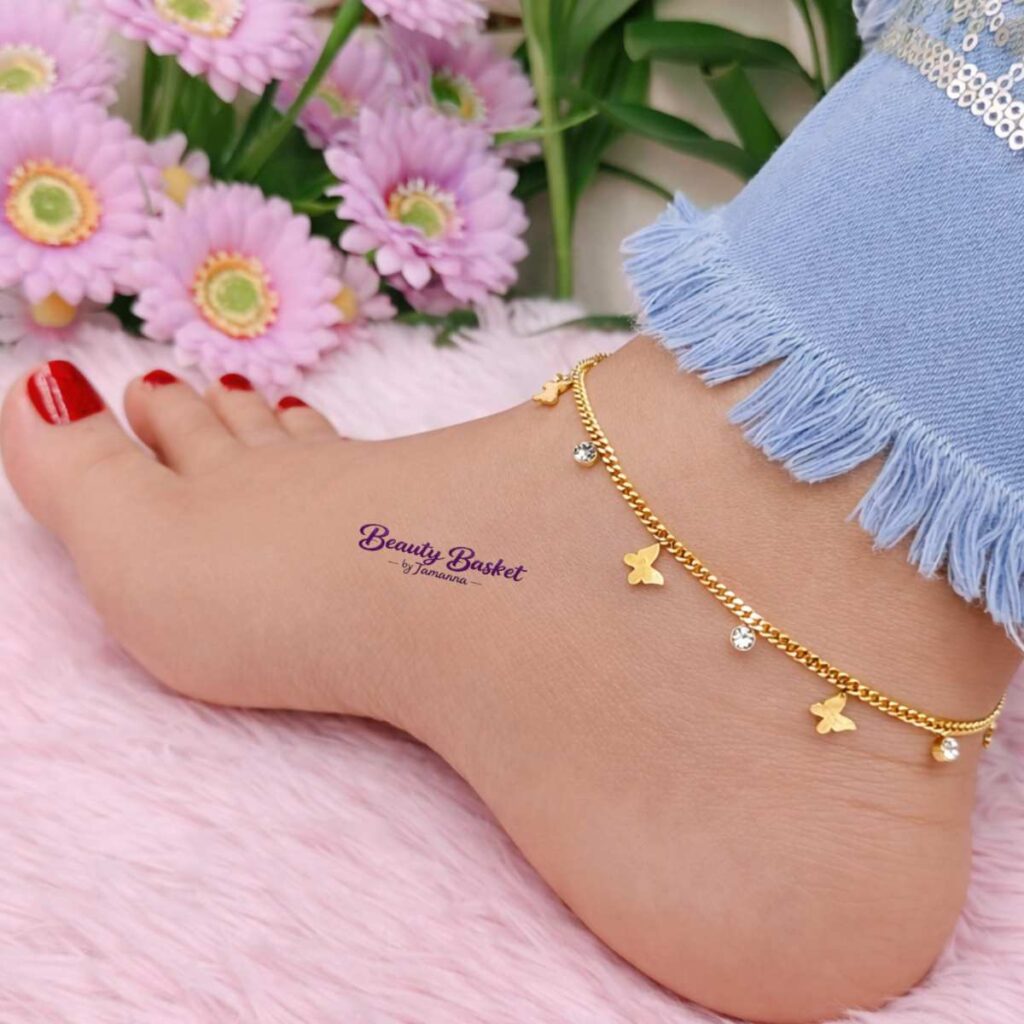 butterfly charm chain anklet stainless steel gold tone close view