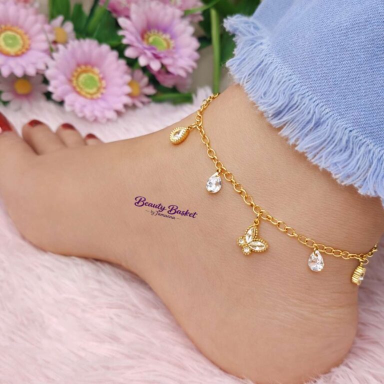 butterfly crystal charm anklet stainless steel gold tone