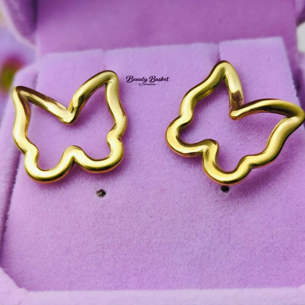 butterfly outline earrings stainless steel gold tone close view