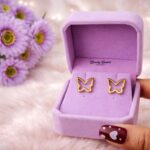 butterfly outline earrings stainless steel gold tone full view