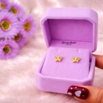 butterfly stud earrings stainless steel gold tone full view