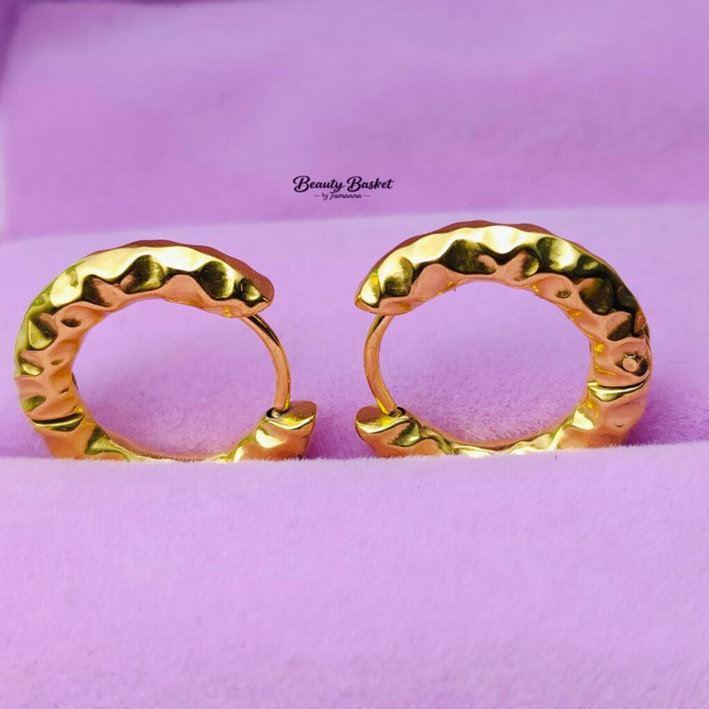 chunky hoop earrings stainless steel gold tone close view