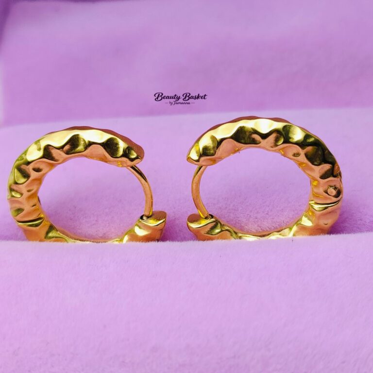 chunky hoop earrings stainless steel gold tone close view