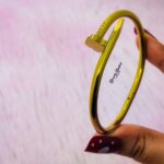 classic nail design bangle stainless steel gold tone close view