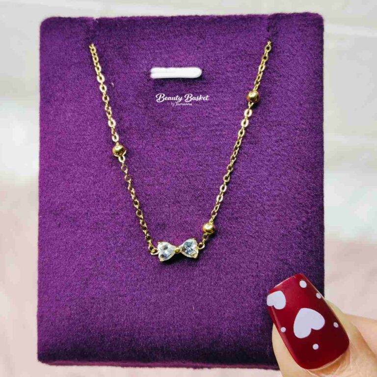 crystal bow charm necklace stainless steel gold tone cute chain