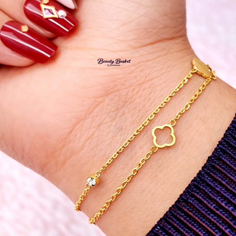 double chain clover bracelet gold stainless steel minimal elegant jewelry