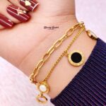 double chain roman disc bracelet stainless steel gold tone luxury