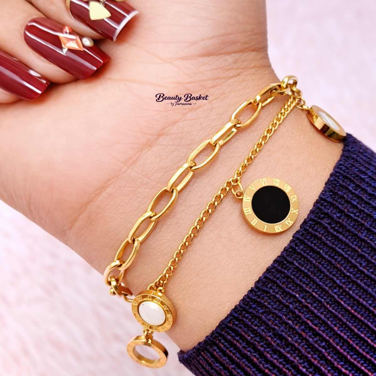 Double Chain Roman Disc Bracelet stainless steel gold tone double chain roman disc bracelet stainless steel gold tone luxury