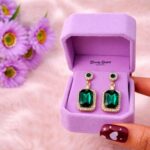 emerald drop earrings stainless steel gold tone full view