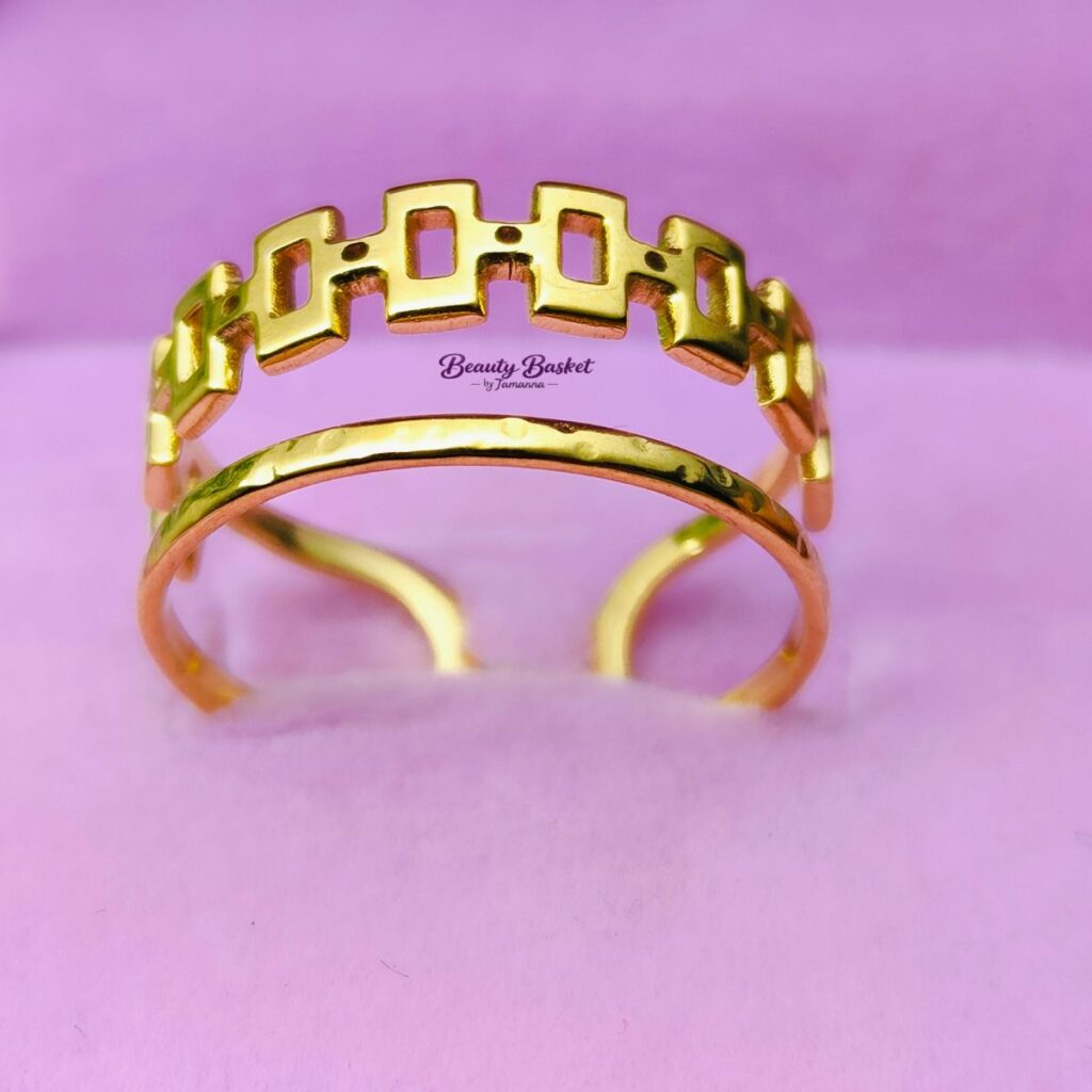 Geo ring stainless steel gold tone close view