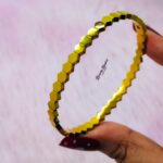 geometric hexagon bangle stainless steel gold tone close view