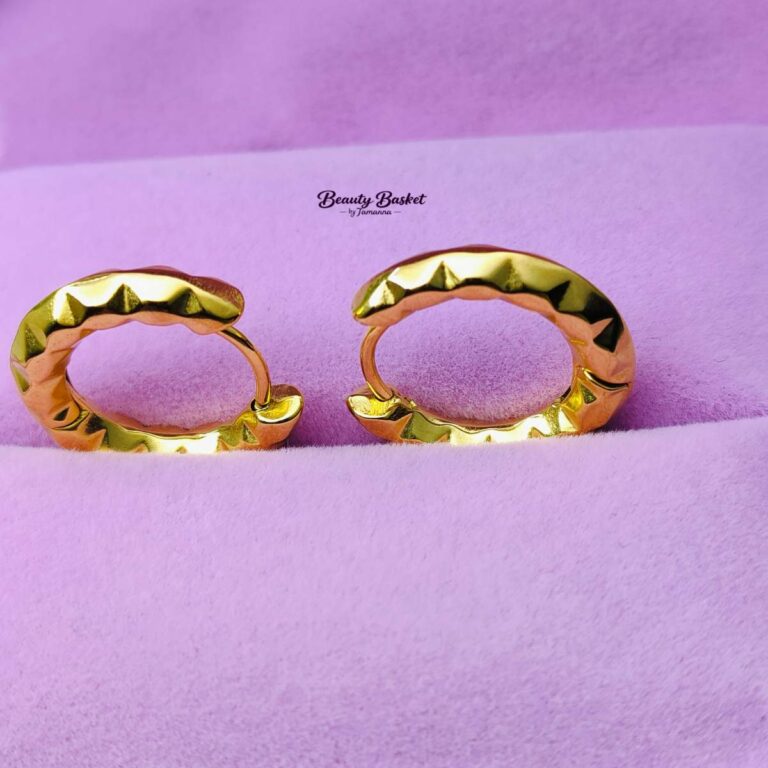 geometric hoop earrings stainless steel gold tone close view