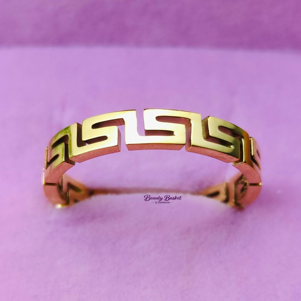 Greek Ring stainless steel gold tone close view