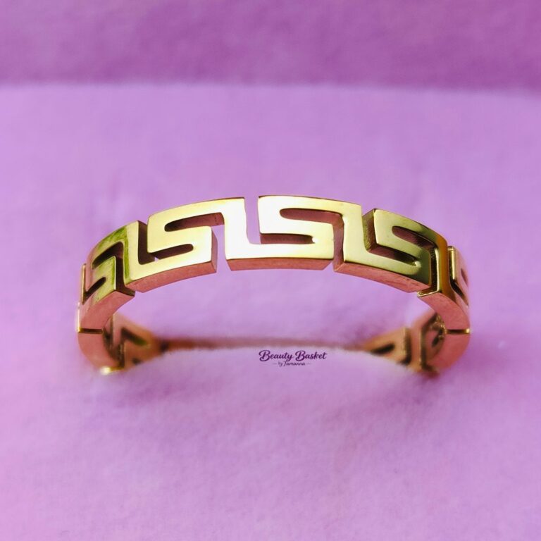 Greek Ring stainless steel gold tone close view