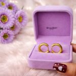 hammered texture hoop earrings stainless steel gold tone full view