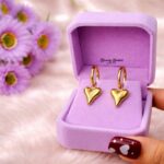 heart drop hoop earrings stainless steel gold tone full view