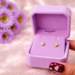 heart stud earrings stainless steel gold tone full view