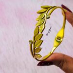 leaf design bangle stainless steel gold tone full view