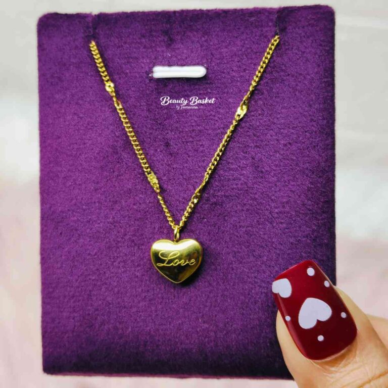 love heart pendant necklace stainless steel gold tone chain