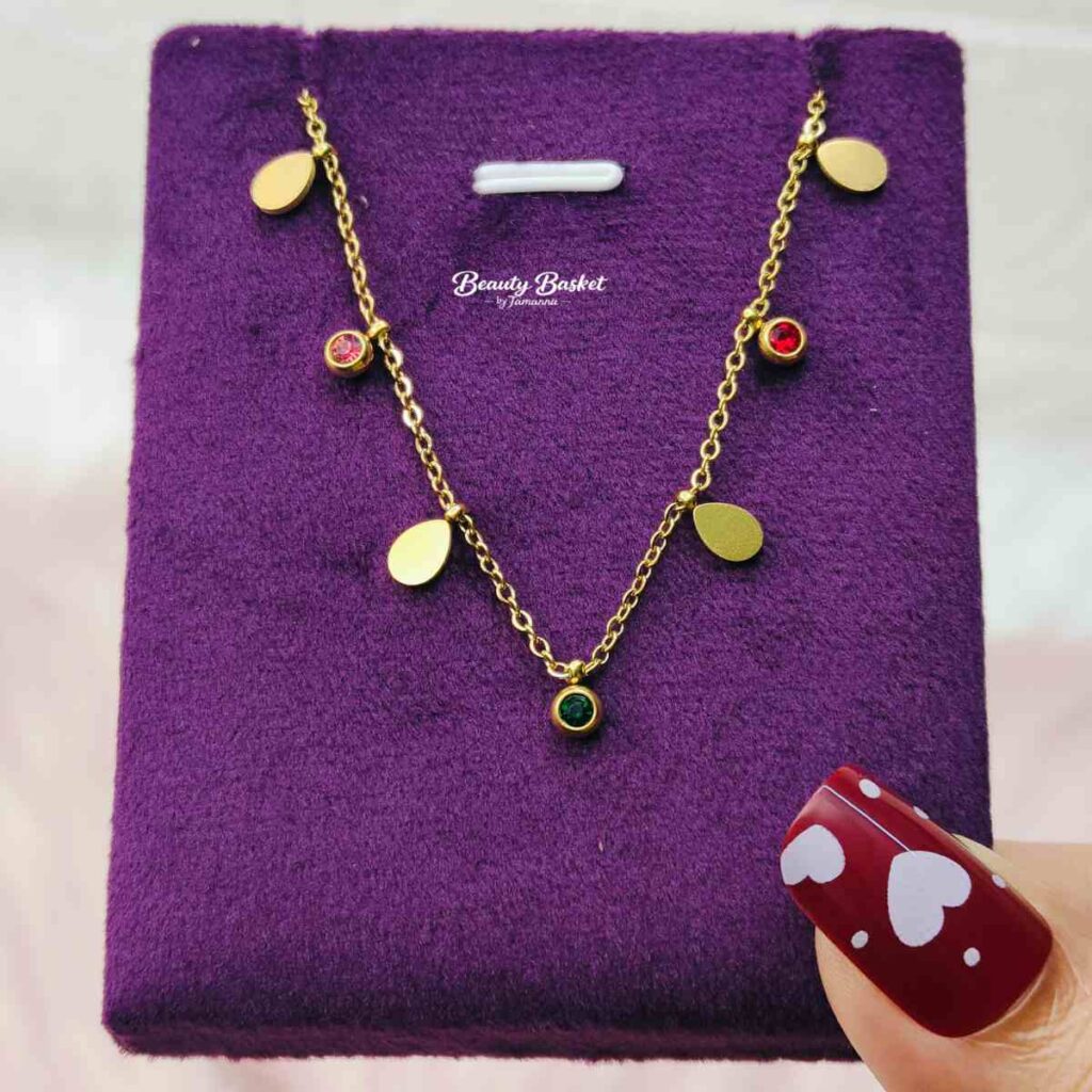 multi stone charm necklace stainless steel gold tone colorful crystal design
