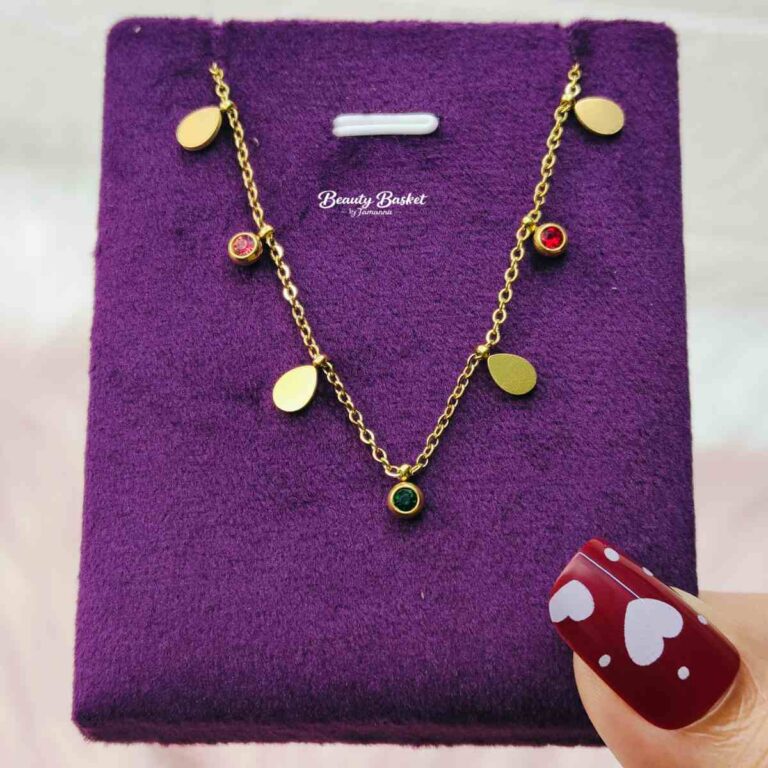 multi stone charm necklace stainless steel gold tone colorful crystal design