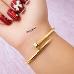 nail design bangle stainless steel gold tone close view