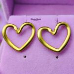 open heart earrings stainless steel gold tone close view