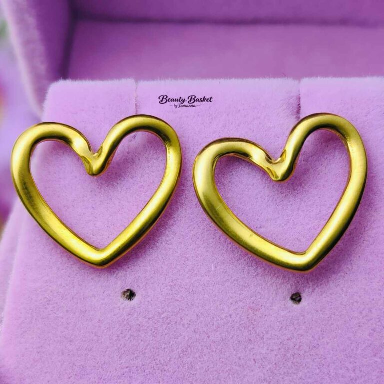 open heart earrings stainless steel gold tone close view