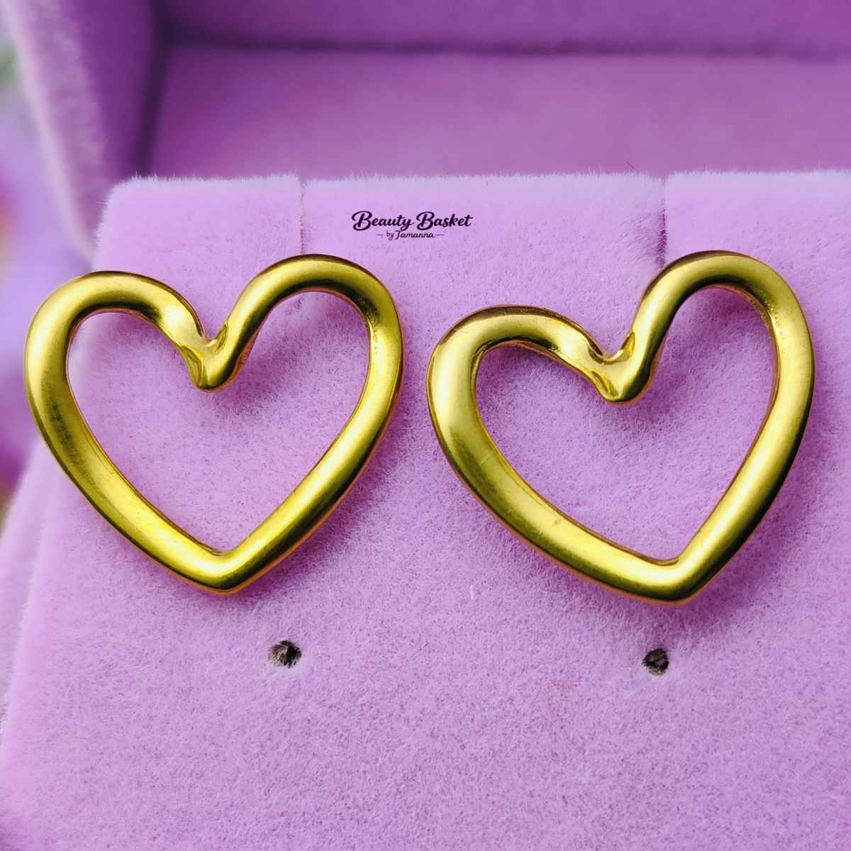 Open Heart Earrings stainless steel open heart earrings stainless steel gold tone close view