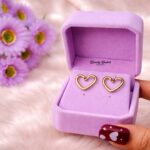 open heart earrings stainless steel gold tone full view