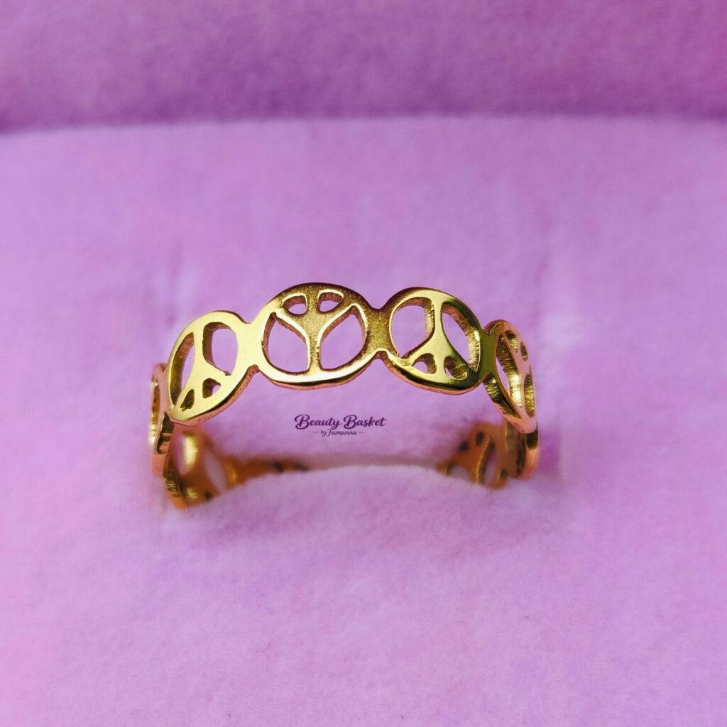 Peace Ring stainless steel gold tone close view