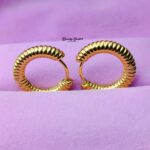 ribbed hoop earrings stainless steel gold tone close view