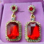 ruby drop earrings stainless steel gold tone close view