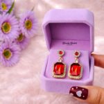 ruby drop earrings stainless steel gold tone full view