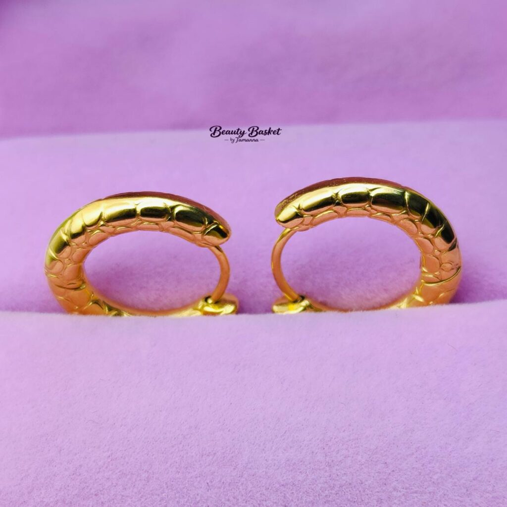 textured hoop earrings stainless steel gold tone close view