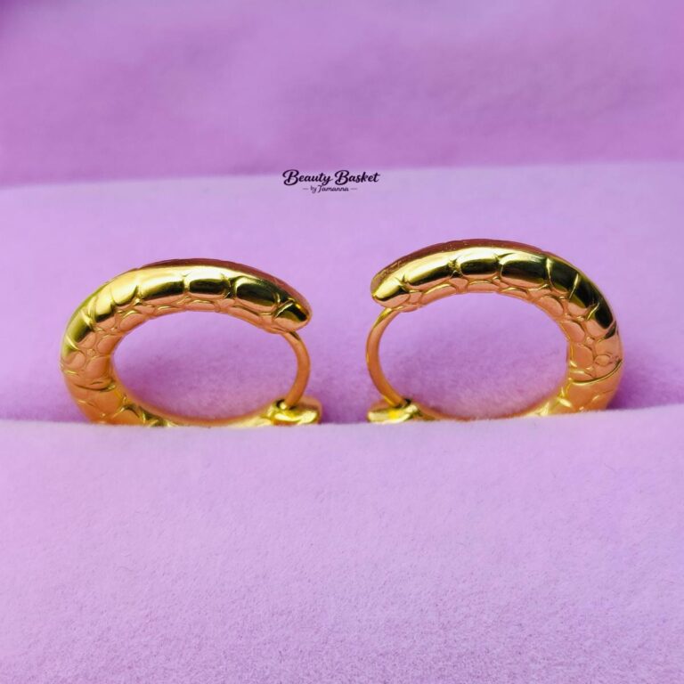 textured hoop earrings stainless steel gold tone close view