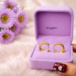textured hoop earrings stainless steel gold tone full view