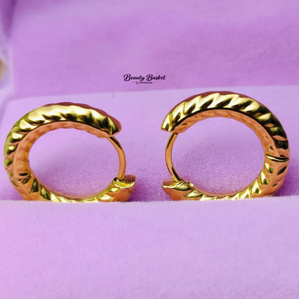 twist texture hoop earrings stainless steel gold tone close view