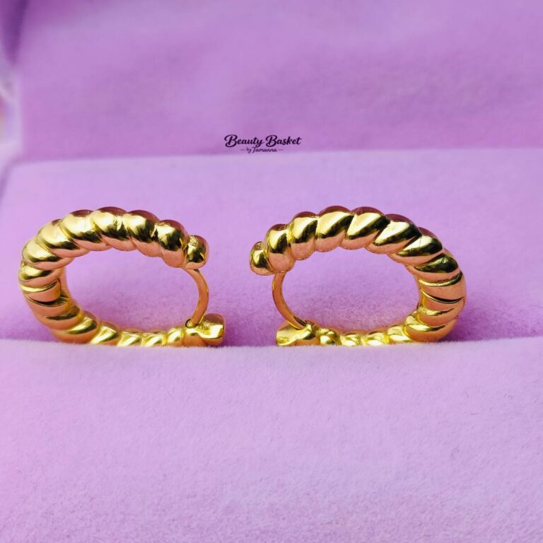 twisted rope hoop earrings stainless steel gold tone close view