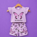 Girls Butterfly Print Top & Shorts Set