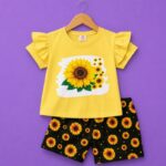 Girls Sunflower Print Top & Shorts Set - Image 3