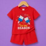 Boys Red Cotton T Shirt & Shorts Set