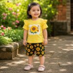 Girls Sunflower Print Top & Shorts Set - Image 2