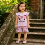 Girls Butterfly Print Top & Shorts Set - Image 2