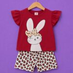 Girls Bunny Print Top & Leopard Shorts Set