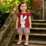 Girls Bunny Print Top & Leopard Shorts Set - Image 2