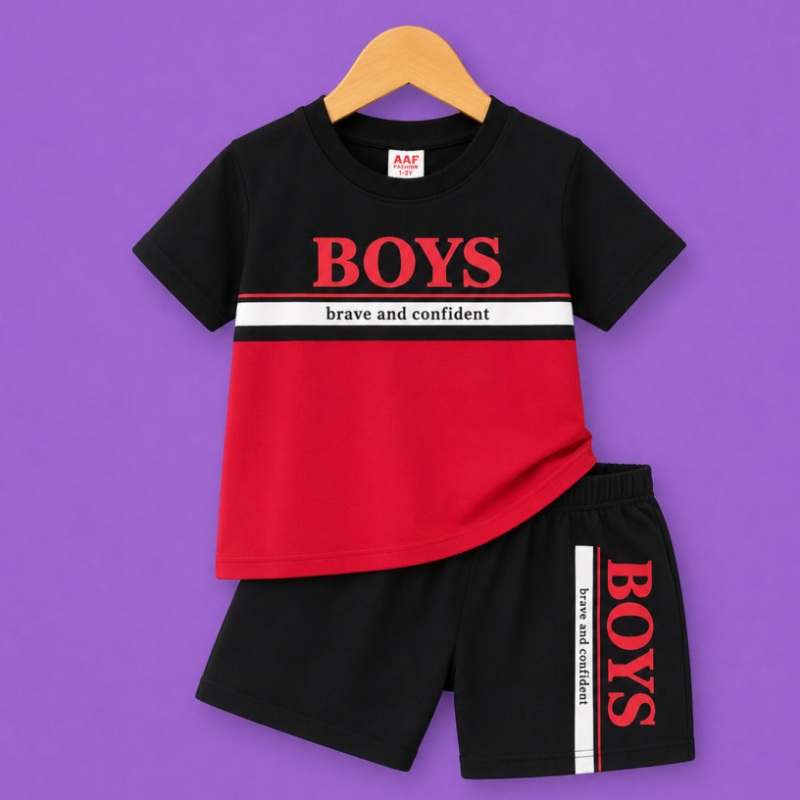 boys brave confident t shirt shorts set black red kids outfit